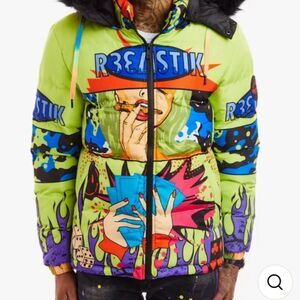 Reelistik Men's Puffer Jacket Size 3X Lime Green Gambling Girl Zip Up *NO HOOD*